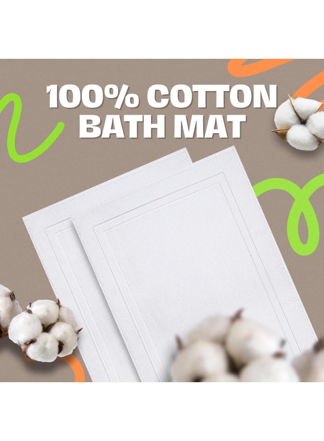 Pack Of 2 1000 GSM Genuine Ring Spun Cotton Highly Absorbent Cotton Banded Washable Bathroom Floor Towel Bath Mat Set White 50x80cm - Image 2